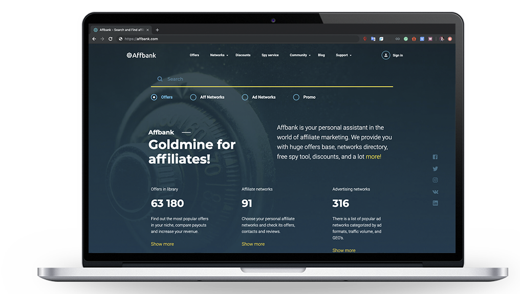 Affbank - Affiliate Aggregator Bank on Desctop